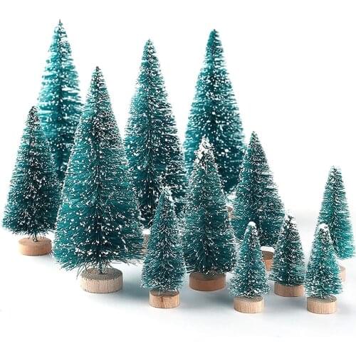 10Pcs Mini DIY Christmas Tree 6.5cm Fake Pine Tree Mini Sisal Bottle Brush White Christmas Tree Santa Snow Frost House Decor