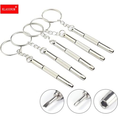 1pc Fashion 4 in1 Eyeglass Screwdriver Hand Tools 3 in1 Eyeglass Screwdriver Sunglass Watch Repair Kit with Keychain New Arrival