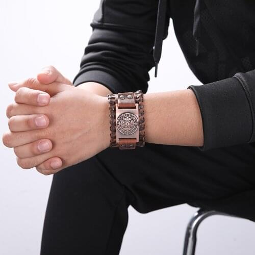 2020 Europe and America fashion Cuff Wide Leather Bracelets Norse 24 Runes Irish Knot Viking Slavic Symbol Jewelry Adjustable