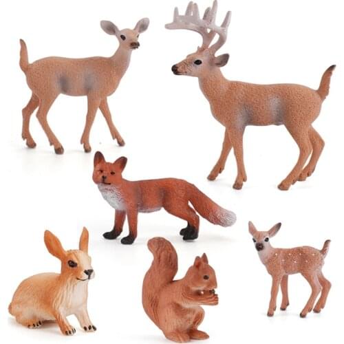 6pcs Artificial Deer Family, Fox, Rabbit, Squirrel Animals Figures Woodland Creatures Figurines Miniature Toys Cake Toppers