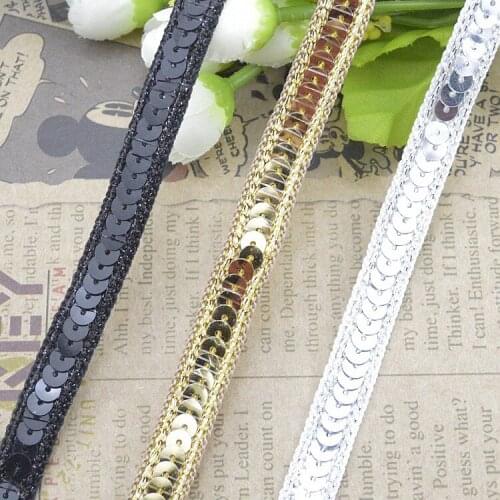 Free Shipping 100Metres 1cm Gold Silver Sequins Ribbon Lace For Dancing Costume Stage Garments Decoration Hat DIY Embellishments