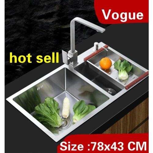 Free shipping Apartment big kitchen manual sink double groove high capacity wash vegetables 304 stainless steel 780x430 MM