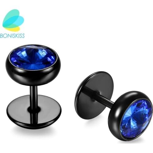 BONISKISS Men Earrings Stainless Steel Black Blue Barbell Type Stud Earrings For Men And Women Unisex Jewelry Pendientes Brincos