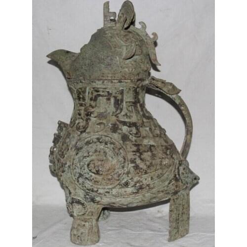 Fast shipping USPS to USA S2285 28" Archaic Chinese Dynasty Bronze Classic Carve Bird Parrot popinjay Zun Statue
