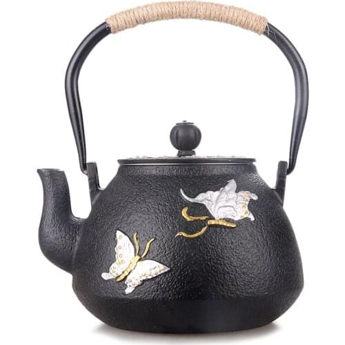 Cast iron without coating magnificent double iron drawing tea pot boiling water kettle teapot Japanese Kungfu teaware set 1.2L