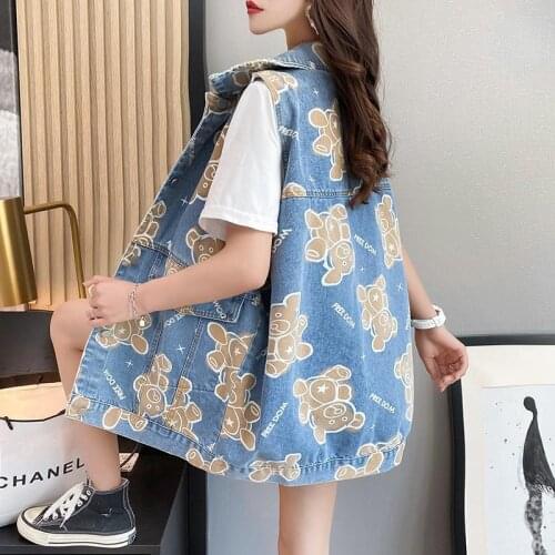 Mid Long Jacket Denim Jeans Waistcoat Womens Korean Loose Spring Autumn New Fashion Thin Vest Plus Size Jean Y2k Coat Genuine