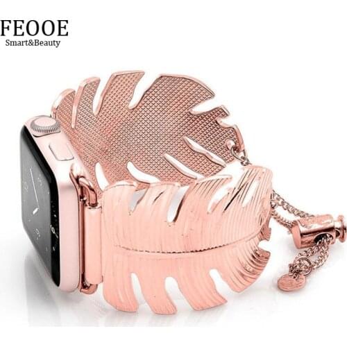 FEOOE Suitable for AppleWatch Apple Watchband New Leaf Embossed Bracelet Custom Stainless Steel WatchBand LXY