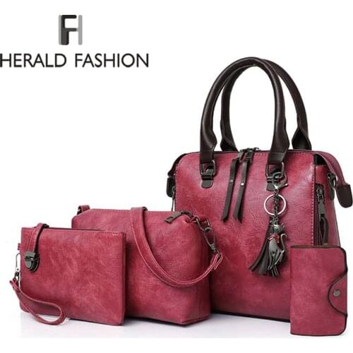 HERALD FASHION 4pcs/Set Women Composite Bags Quality leather Ladies Handbags for girls Shoulder Messenger Bags Tote Bag brand