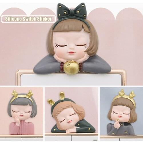 Ins Style Cartoon Resin Switch Sticker Cute Little Girl Home Room Wall Decoration Stickers One Piece