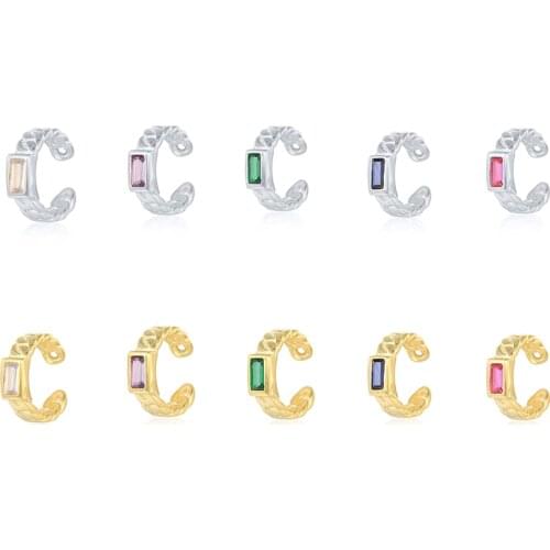 BOAKO 1pcs 925 Sterling Silver Ear Cuffs For Women Green/ Pink Zircon Clip Earring Jewelry Gifts Pendientes Brincos Joyero CZ