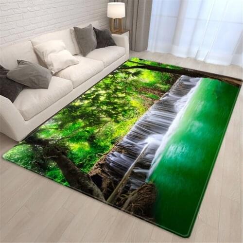 Landscape Pattern Living Room Carpet Large 3D Waterfall Coffee Table Mat Anti-slip Sponge Lounge Rug Decorative Mat For Floor