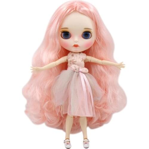 ICY DBS Blyth doll white skin joint body pink hair Carved lips Mate face with eyebrows BL136/1010