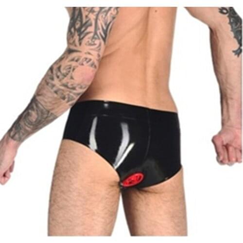 Latex Panties Black Male Underwear Latex Briefs with Anal Sheath with Front Zipper Mens Fetish Underwear