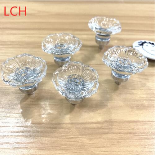 LCH 35mm*37mm*25mm Top Quality Plum Flower Crystal Knob Transparent Flower Crystal Knob Kitchen Hardware Cabinet Handle
