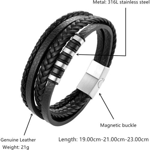 2020 Hot Wholesale Classic Genuine Leather Bracelet For Men Hand Charm Jewelry Multi-layer Magnet Mothers Day Fathers Day Gift