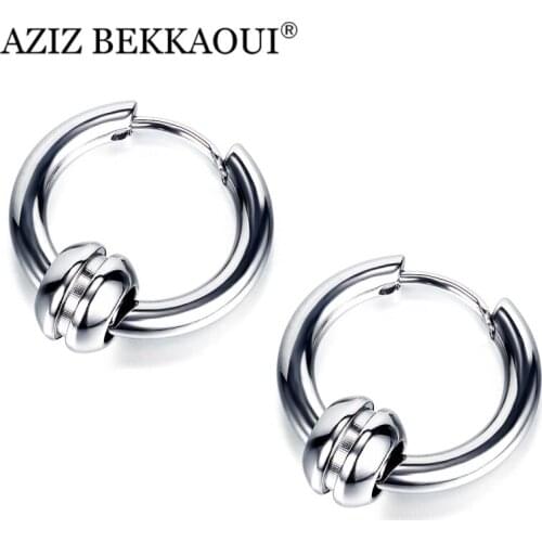 AZIZ BEKKAOUI Fashion Women Men Punk Gothic Sterling Silver Simple Round Cool Earrings Classic Personality Man Circle Jewelry