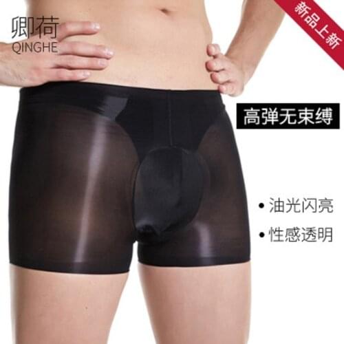Man Sexy Boxer No Waist Mouth Ultra-thin Transparent Glossy Seamless Dressing Gown Breathable Filar Mercerizing Socks Underwear