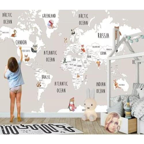 Bacal Custom Mural Kids Room Wall 3d Photo Wallpaper Hand Painted animal World Map Picture Background 3d wallpaper Mural