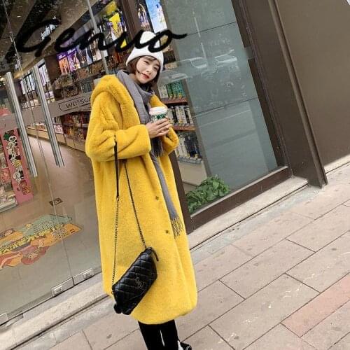 Genuo New Fall And Winter Thickened Rabbit-like Long Cap Loose Artificial Hair Over Knee Coat Fur-like Long Female Fur Coat