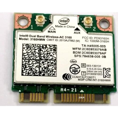 SSEA NEW for Intel Wireless-AC 3160 3160HMW 802.11ac WIFI Bluetooth 4.0 Dual Band 2.4G/5Ghz half Mini PCI-e Wireless card
