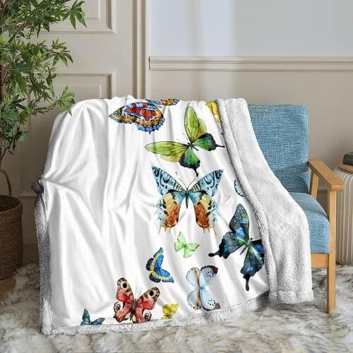 Butterfly Throw Blanket Colorful Butterflies Printed Soft Sherpa Fleece Blanket Teens Adults Blanket for Bedroom Couch