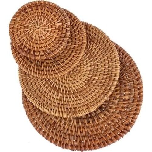 1 Pc New Rattan Bamboo Wood Coasters Round Table Padding Natural Bowl Cup Mat Hand-Made Insulation Placemats Kitchen Tools