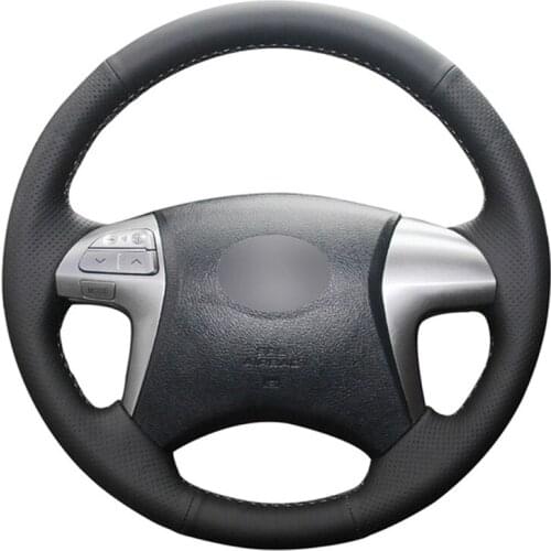 Hand-stitched Black Artificial Leather No-slip Car Steering Wheel Cover for Toyota Fortuner Hilux 2012 2013 2014 2015