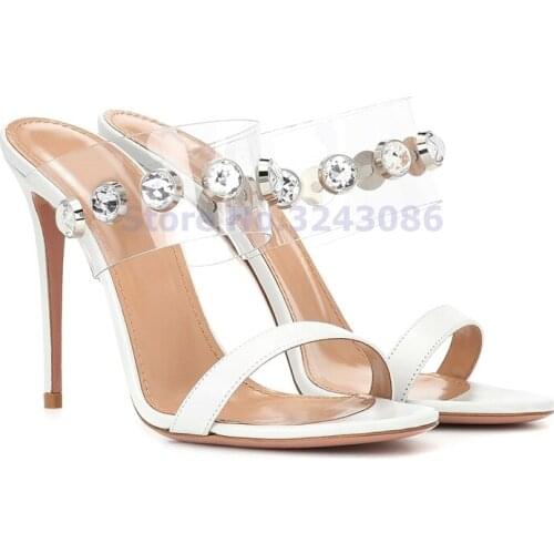 Bling Bling Crystal Patent Leather transparent PVC Thin High Shoes Open Toe Silver Pink Black White Concise Fashion Sandals