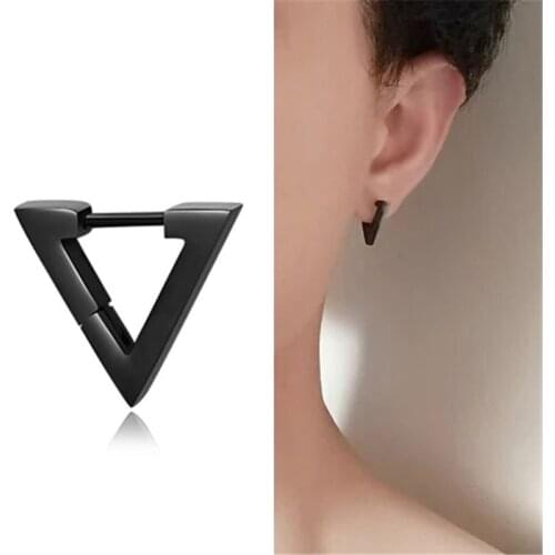 Korean Cool Punk Style Earrings for Men Women Titanium Steel Triangle Stud Earrings Statement Jewelry Piercing Ear Stud