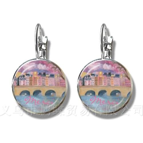 Classic Thank You Teacher Stud Earrings Red Heart Pattern 16mm Glass Dome Silver Plated Earrings Merci Maitresse Women Men Gifts