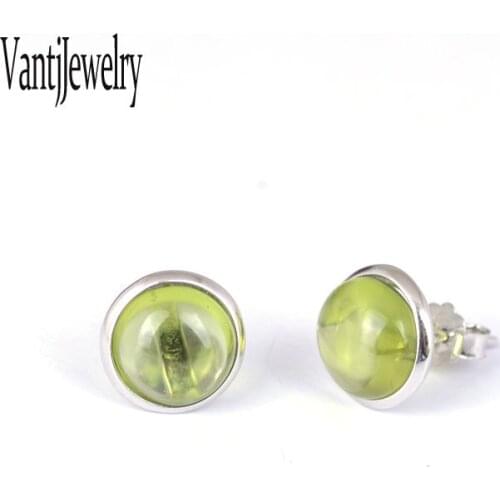 Natural Peridot Stud Earrings Sterling 925 Silver Gemstone 8mm Fine Jewelry for Woman Lady Wedding Party Birthday Gift Box