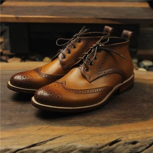 Sipriks brand luxury genuine leather boots of men british style goodyear welted boot gentleman retro brogues ankle shoes plus 46