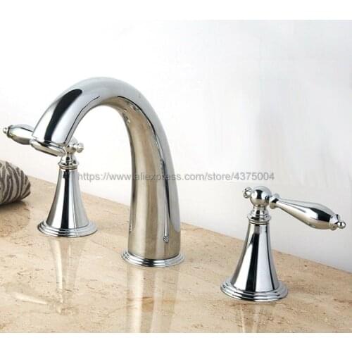 Basin Faucet 3 Hole Bathroom Sink Faucet Deck Mounted Cold Hot Polished Chrome Sink Faucet Mixer Tap Ncy001