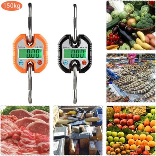 150kg 200kg 300kg Crane Scale Heavy Duty Electronic Digital Stainless Steel Hook Scale Hanging LCD Loop Weight Balance 40% off