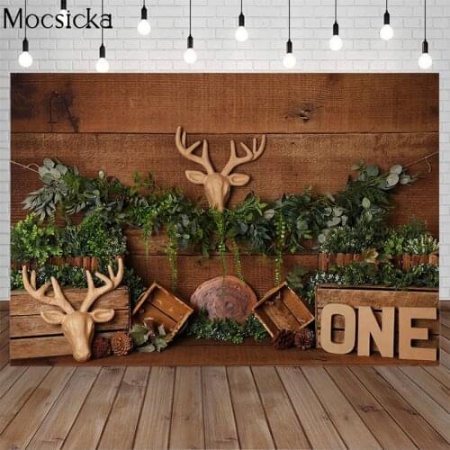 Spring Background Green Grass Wooden Board Photography Backdrop Box Antler Decoration Props Newborn Child Portrait Photo Studio