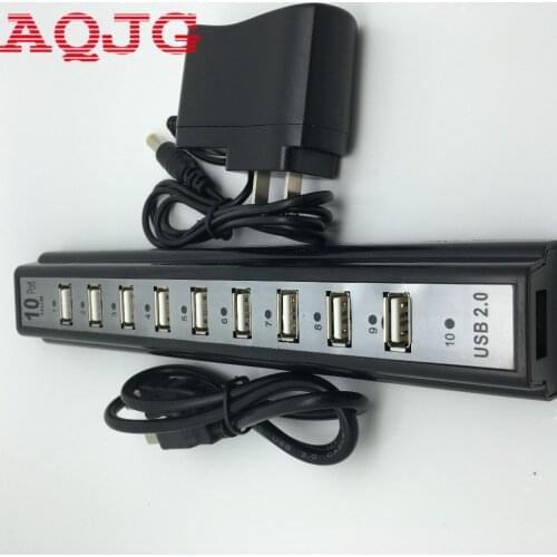 10 Port Hi-Speed USB 2.0 Hub With US Power Adapter Usb cable for PC Laptop Computer Computer HUb Slitter Black AQJG 5.5*1.7MM