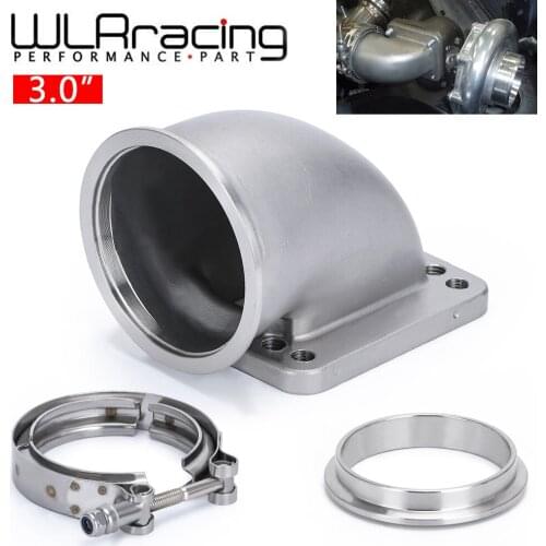 WLR - 3.0" Vband 90 Degree Cast Turbo Elbow Adapter Flange 304 Stainless Steel + Clamp For T3 T4 Turbocharger WLR-TEA30+TPJ30