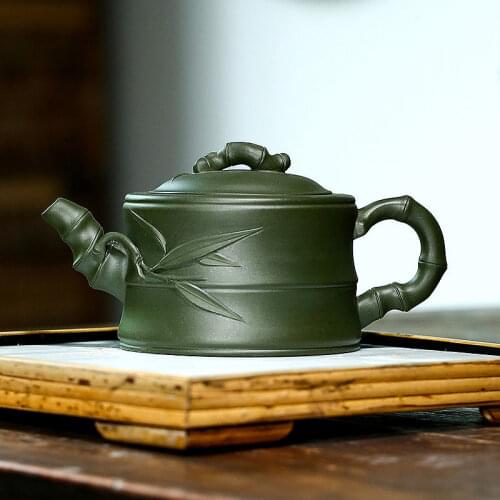 Xishi Purple Clay Pot Raw Ore Green Clay Full Handmade Flat Xishi Pot Made ,Green Mud,Drinkware,Tea Set