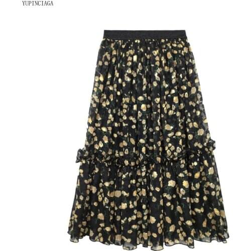 2020 New spring Casual Floral Print High Waist Ruffles Skirt Women Cute Sweet Style Girls Female Fashion Harajuku Skirts