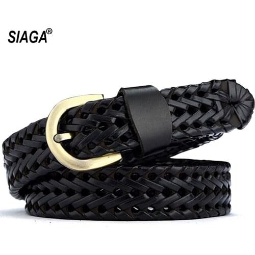 Unique Design Ladies Good Level Quality Knitted Genuine Leather Belts Women Jeans 2.7cm Wide Accessories Woman FCO019