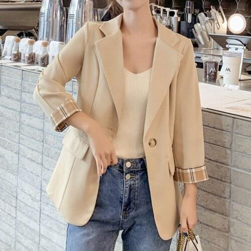 Three quarter sleeve Suit thin Coat Women 2021 Spring Autumn New sagging feeling Loose Small Suit Women Button Casual B800C