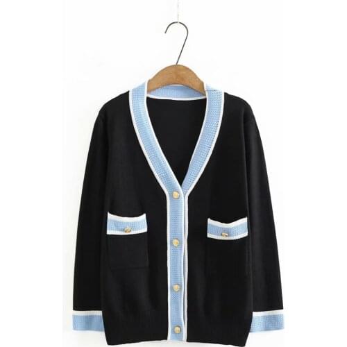 Oversize Cardigan for women 2021 spring autumn V-neck patchwork white black knitted Ladies sweater