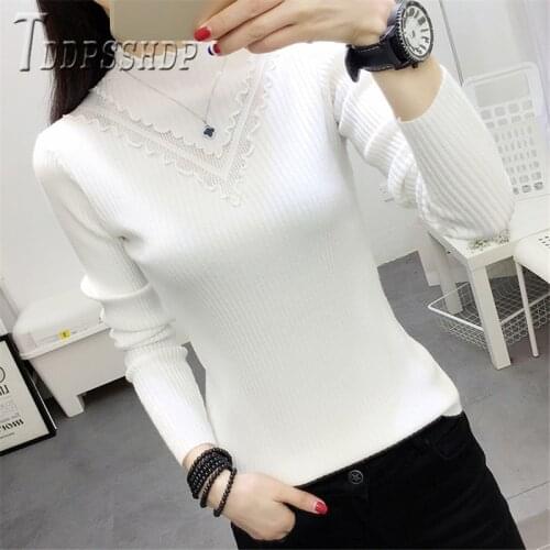 2019 Core Yarn Knitting Slim Women Sweater Korean Long Sleeve Autumn Bottoming Female Sweaters