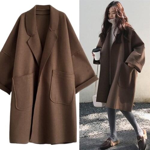 Woolen coat women Korean style loose mid-length new autumn and winter plus size womens cardigan korean coats women fashion