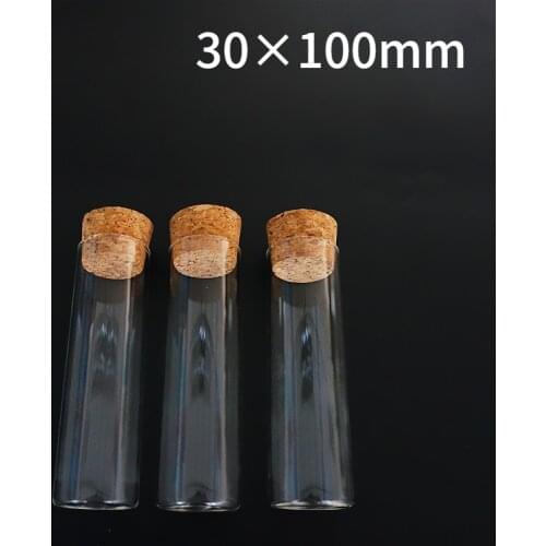 12pcs/lot 30x100mm 50ml Flat Bottom Glass Test Tube with Cork Stopper