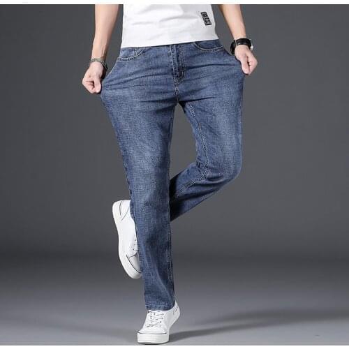 2021 High Quality Cotton Fabric Comfort Trousers Business Casual Brand Pants Classic Style Mens Straight-leg Stretch Jeans