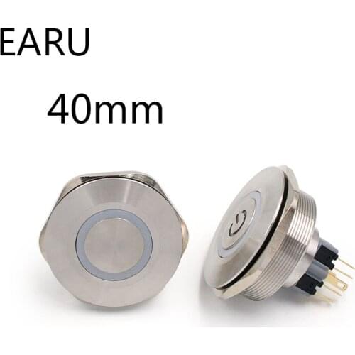 40mm Stainless Steel Metal Push Button Switch Flat Round Momentary Power Ring Mark 6 Pin Car Switches Reset Latching Fixation