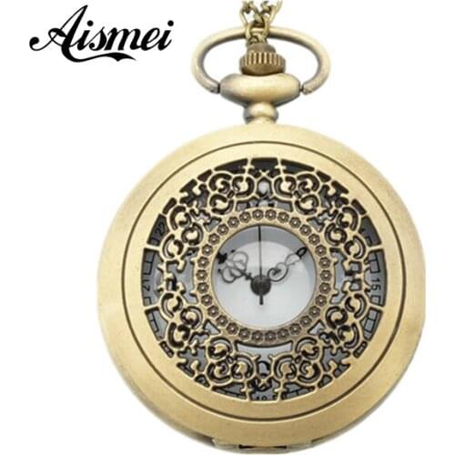 Vintage Jewelry Classic Antique style Hollow out Carved Flower Pocket Watch for Women and Men 5pcs/lot