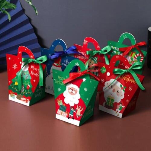 5pcs Christmas Gift Bag Paper Christmas Bag For Perfume Doll Candy Cookie Biscuit Nougat Chocolate Paking Box Hand Bag