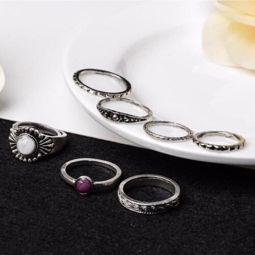 9 pcs/set Fashion Vintage Punk Midi Finger Rings Set Antique Silver Color Crystal Boho Style Female Charm Jewelry Ring For Women